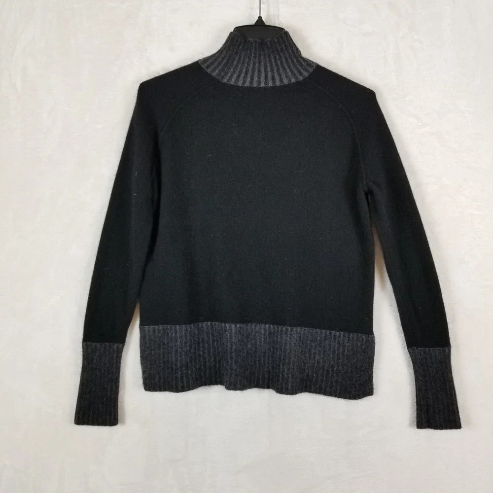 Griffen Cashmere Sweater Women XS Black Mock Neck Ribbed Trim 100% Cashmere‎